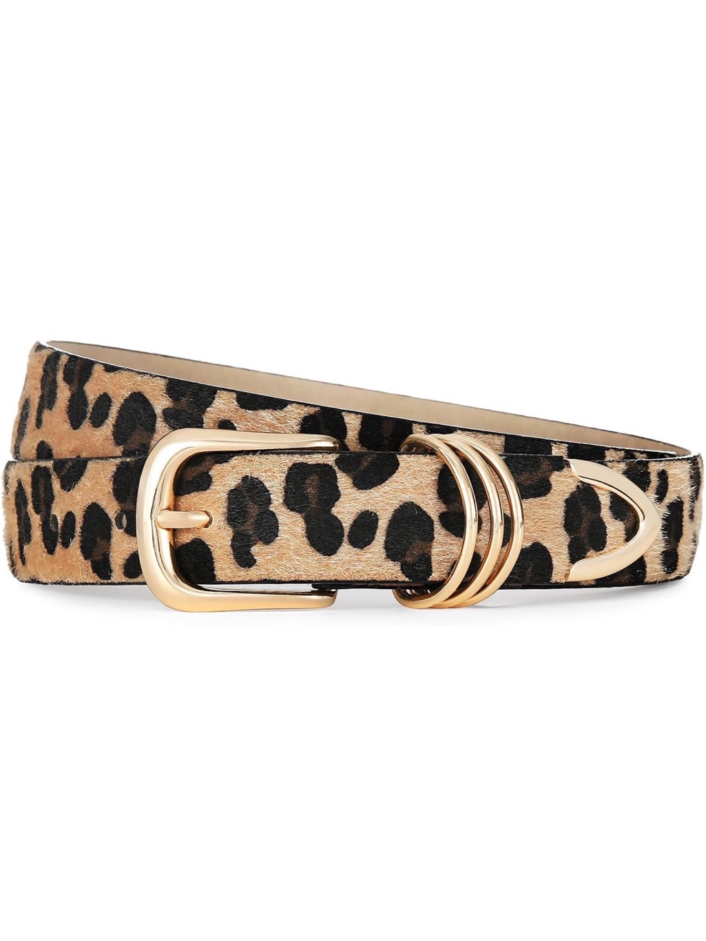 Women Leopard Print Belt Gold Buckle Animal Print Waist Belt Faux Leather